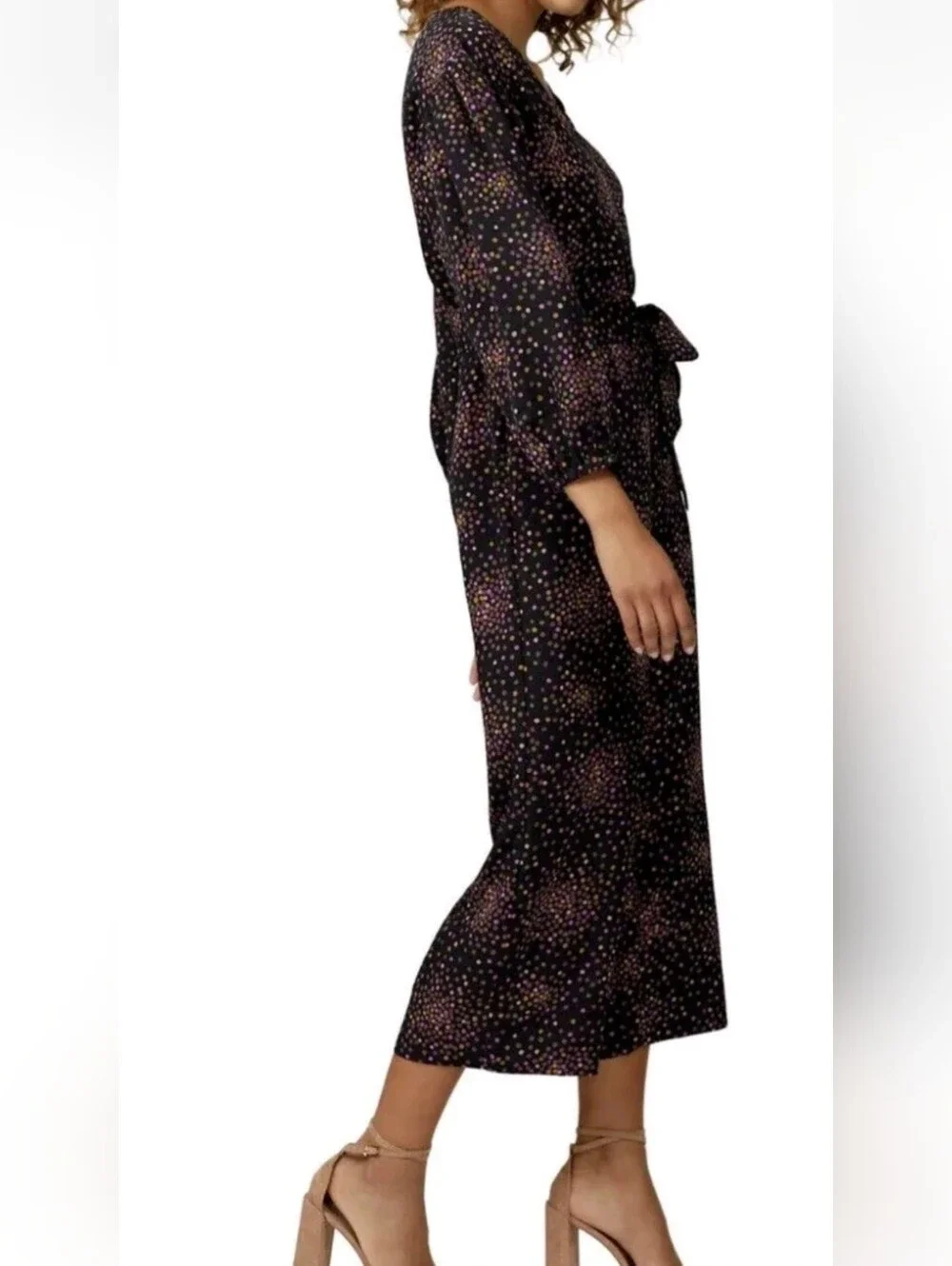 kate spade Black Pink Gold Polka Dot V-Neck Jumpsuit Size 2